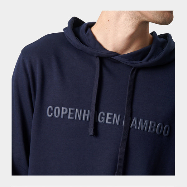 Navy bambu hoodie med logga