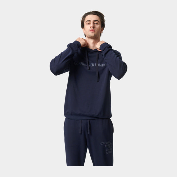 Navy bambu hoodie med logga