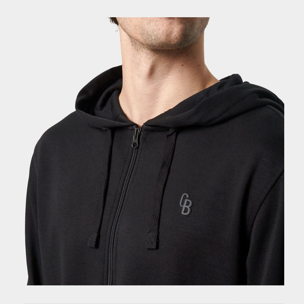 Svart bambu hoodie med dragkedja