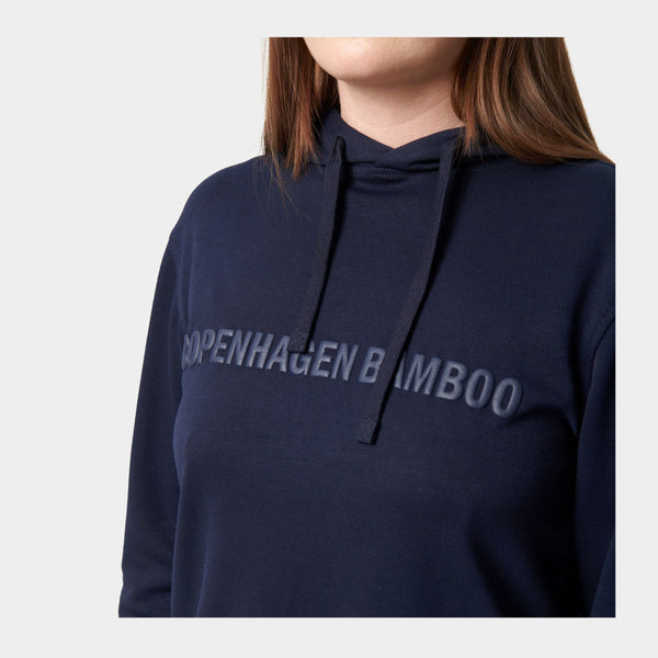 Navy bambu hoodie med logga