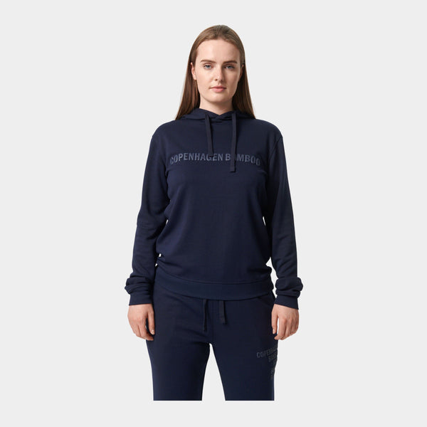 Navy bambu hoodie med logga