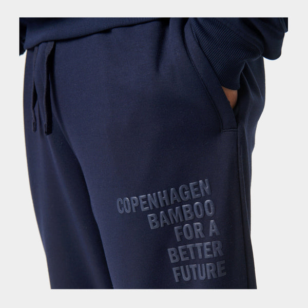 Navy bambu sweatpants med logga