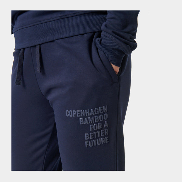 Navy bambu sweatpants med logga