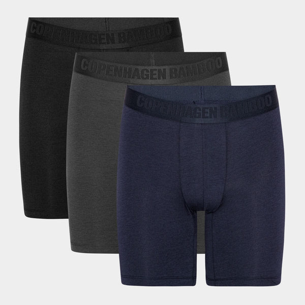 Bambu kalsonger med långa ben - 3-pack svart - navy - grå