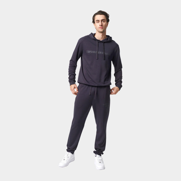 Mörkgrått bambu hoodie joggingset med logga